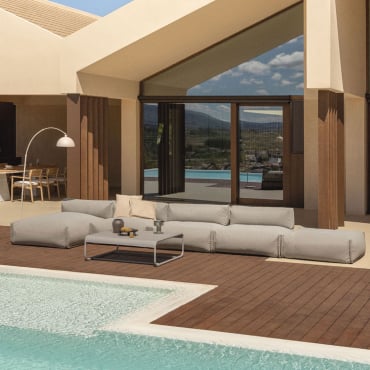 Canapé De Jardin Modulable Porto 4 Pièces Avec Chaise Longue, Pouf Et Table Basse Brun Moka - Sklum