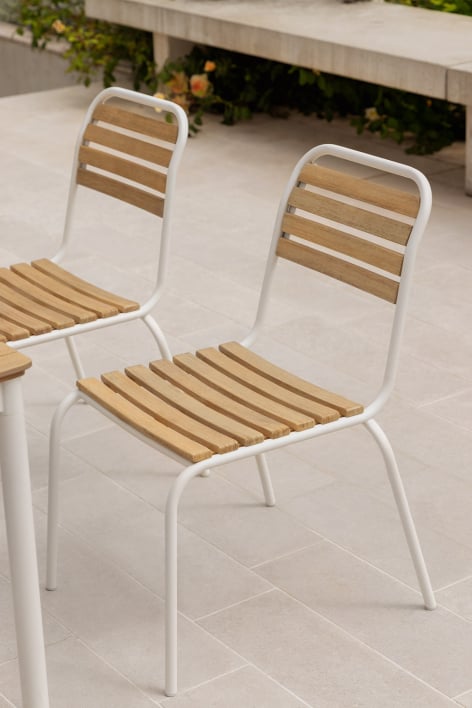 Chaise de jardin empilable en acier et bois d'acacia Artus - Blanc Gardenia