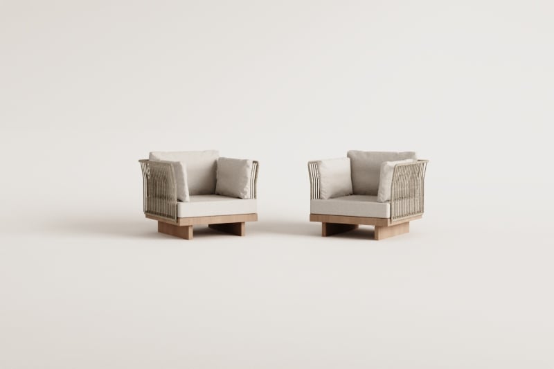Lot de 2 chaises de jardin Dailin en bois d'acacia et corde tressée