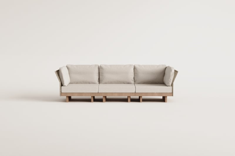 Canapé modulaire de jardin 3 pièces avec 2 fauteuils d'angle en bois d'acacia Dailin