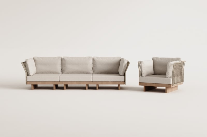 Ensemble de jardin avec canapé modulaire de 3 pièces avec 2 fauteuils d'angle et fauteuil en bois d'acacia Dailin