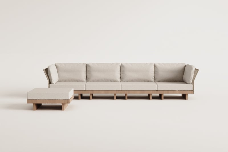 Canapé modulaire de jardin 4 pièces avec 2 fauteuils d'angle et pouf en bois d'acacia Dailin