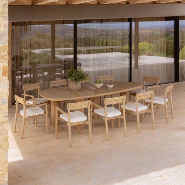Ensemble Table Ovale ↔︎260 Cm Danara Et 10 Chaises De Jardin En Bois D'acacia Saira Acacia Marron Clair - Sklum