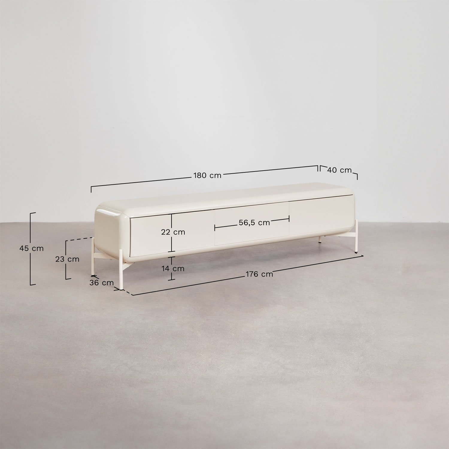 Meuble TV 180x40 cm en MDF Alazne, mesures