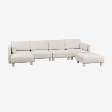Canapé Modulable 4 Pièces Avec Méridienne Gauche Et Pouf En Tissu Bouclé Artemisa Bouclé Beige Crème - Sklum