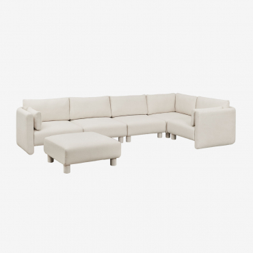 Canapé D'angle Droit Modulable 5 Pièces Et Pouf En Tissu Bouclé Artemisa Bouclé Beige Crème - Sklum