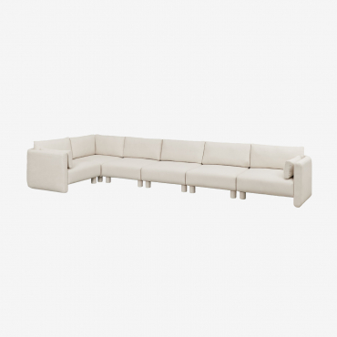 Canapé D'angle Gauche Modulable 6 Pièces En Tissu Bouclé Artemisa Bouclé Beige Crème - Sklum