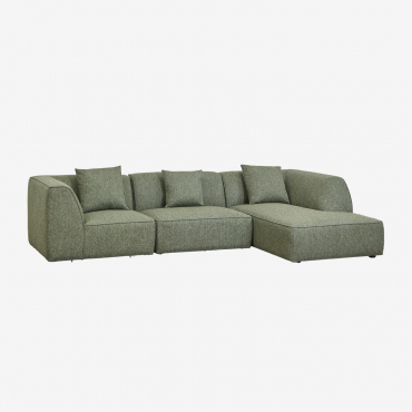 Canapé Modulable Cardea Rembourré 3 Pièces Avec Chaise Longue Côté Droit Bouclé Vert Sauge - Sklum