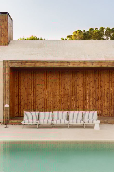 Canapé modulaire de jardin 5 pièces Amaro - Tapioca Beige - Bleu Marin