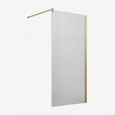 Paroi De Douche Fixe En Verre Trempé De 8 Mm Et Aluminium Bristol Or Brossé & Transparent & 90 X 195 Cm - Sklum