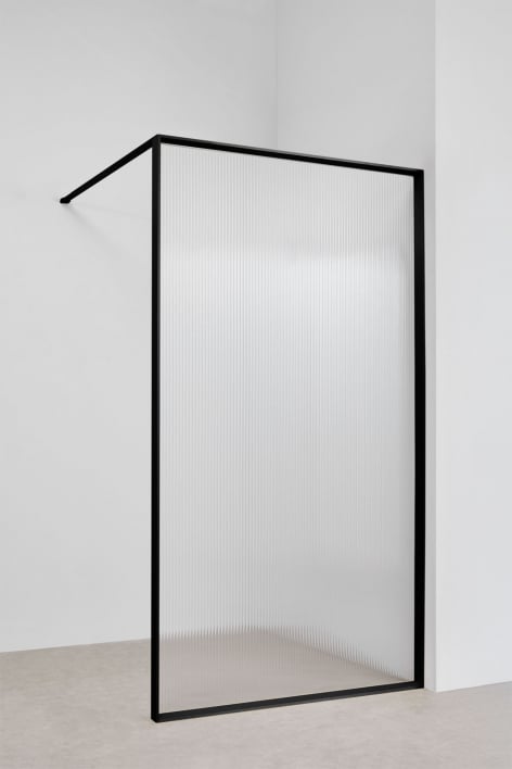 Paroi de douche fixe 100x195 cm, verre trempé cannelé transparent 5 mm et aluminium noir mat Trafalgar