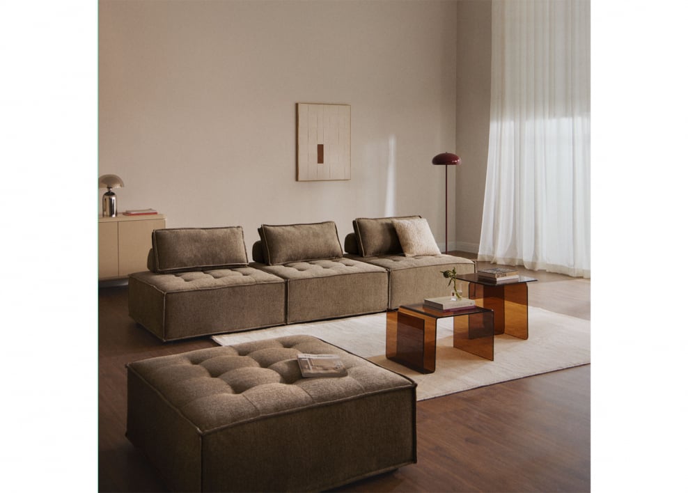 Canapé modulable 3 pièces et pouf en tissu Vermont