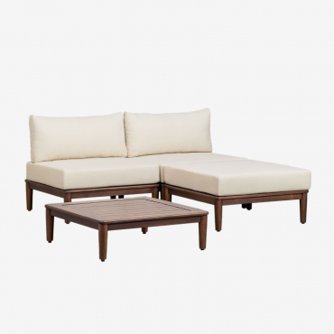 Ensemble De Salon Avec Canapé Modulaire 2 Pièces, Table Basse Et Pouf En Acacia Giulia Beige Crème - Sklum