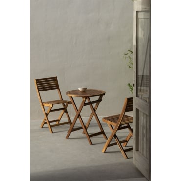 Ensemble table ronde Ø60 cm et 2 chaises de jardin pliantes en bois d'acacia Delawer