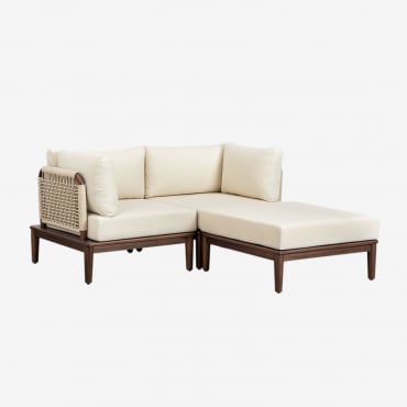 Canapé Modulaire 2 Pièces Avec 2 Fauteuils D'angle Et Pouf En Acacia Giulia Beige Crème - Sklum