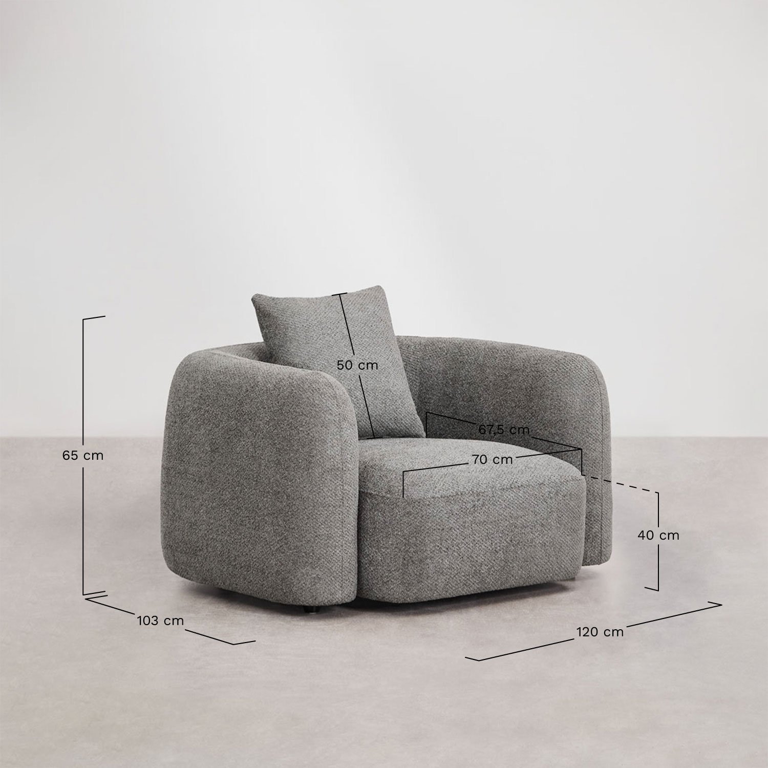 Ensemble de salon avec canapé modulable 3 places, canapé 2 places et fauteuil en chenille Coco, mesures