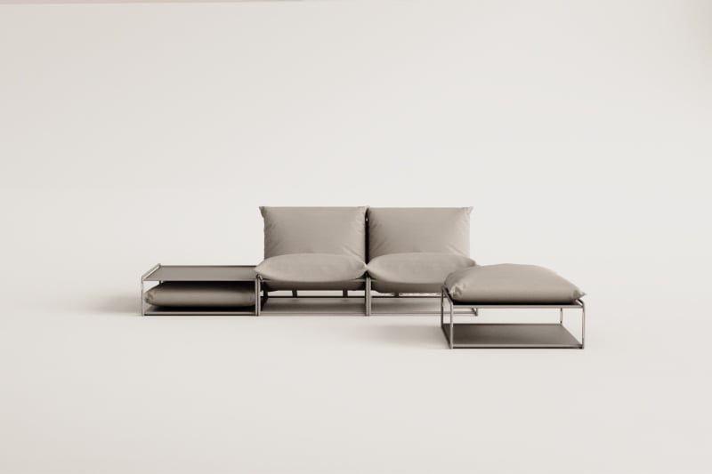 Ensemble de jardin Amaro avec canapé modulable 2 pièces, table d'appoint et pouf convertible