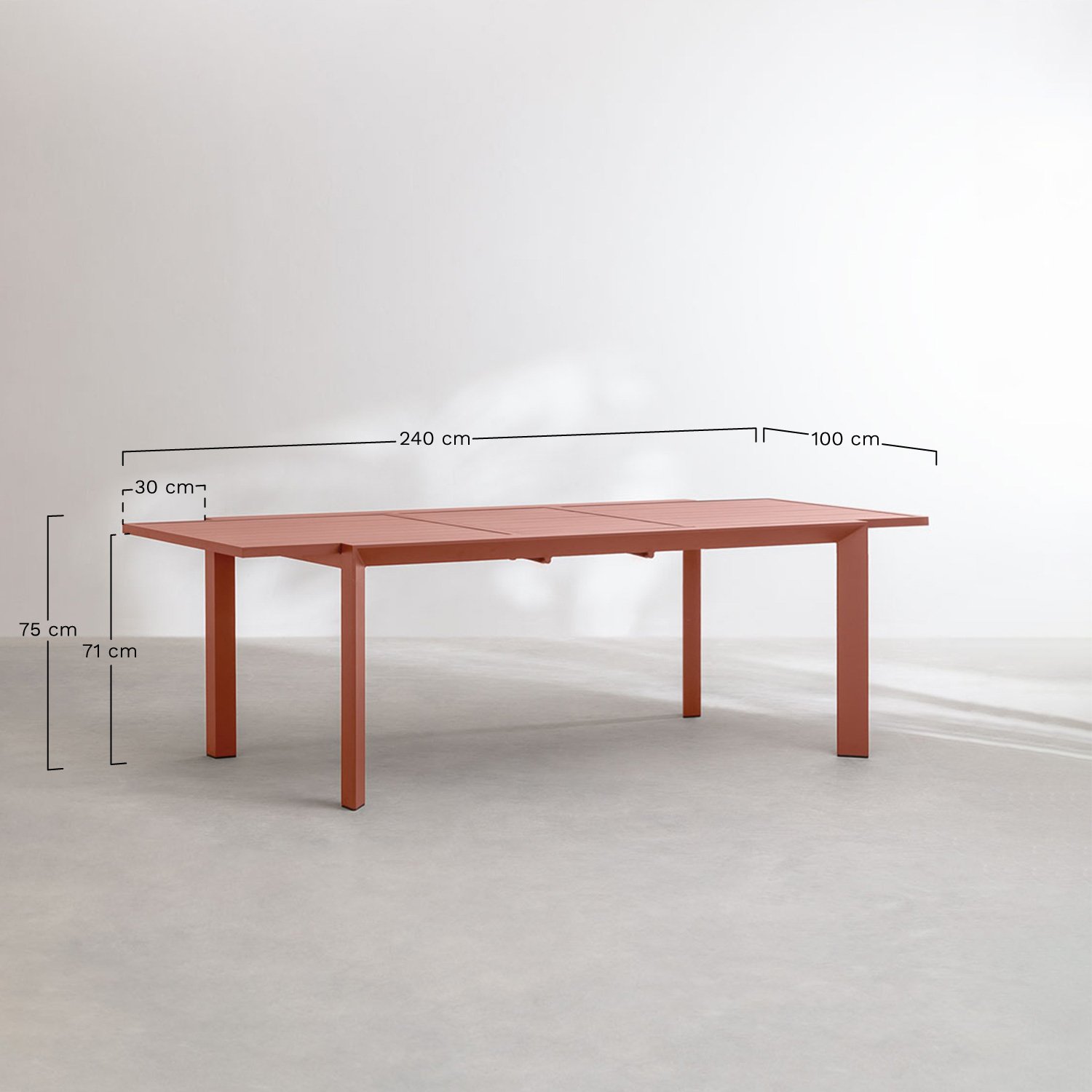 Ensemble de table rectangulaire extensible 180-240x100 cm en aluminium Starmi et 6 chaises de jardin Amatria en aluminium et rot, mesures