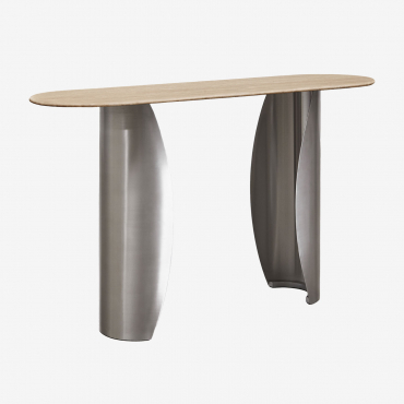 Console Ovale 135x40 Cm En Travertin Et Acier Inoxydable Neriyu Travertine - Sklum