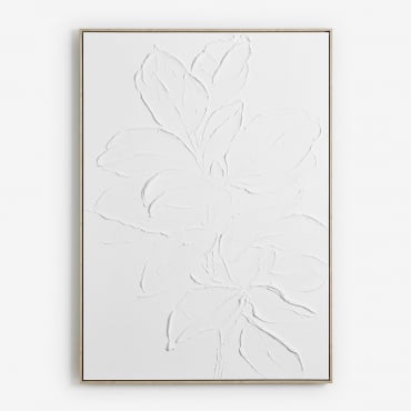Tableau Décoratif 100x140 Cm Peint À La Main Avec Relief Cenfix Blanc - Sklum