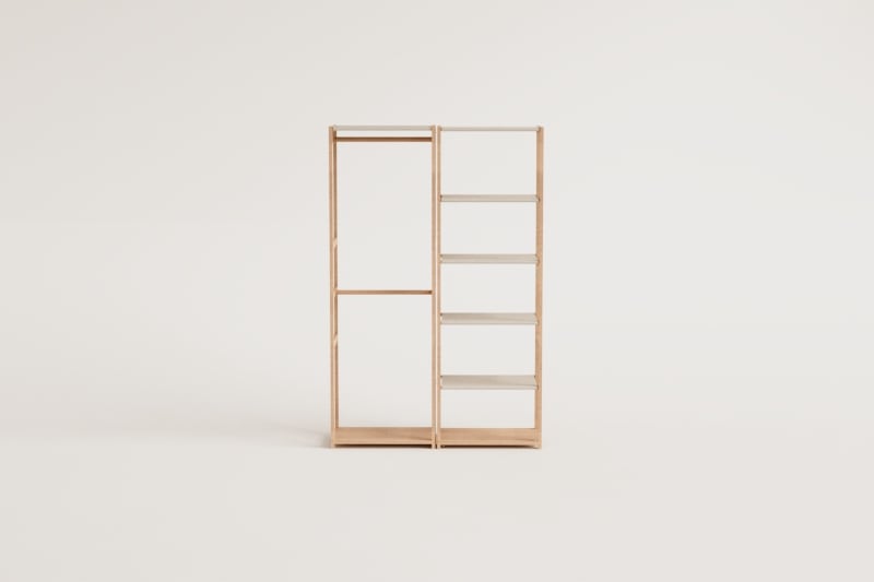 Armoire modulaire ouverte en bambou Deneb 2 pièces avec étagères et portant