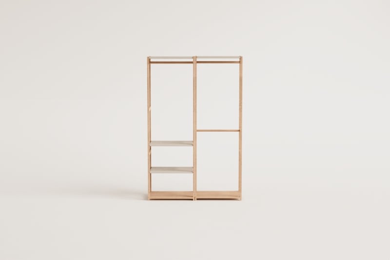 Armoire modulaire ouverte en bambou Deneb 2 pièces avec étagères et portant