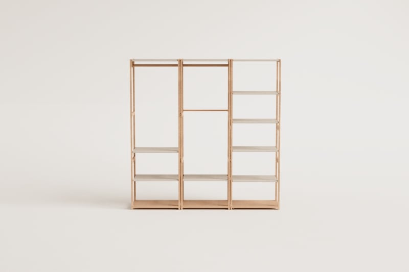 Armoire modulaire ouverte 3 pièces Deneb avec étagères en bambou