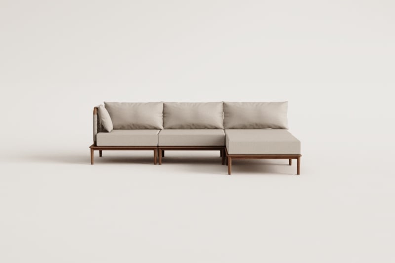 Canapé d'angle modulaire 3 pièces et pouf en acacia Giulia