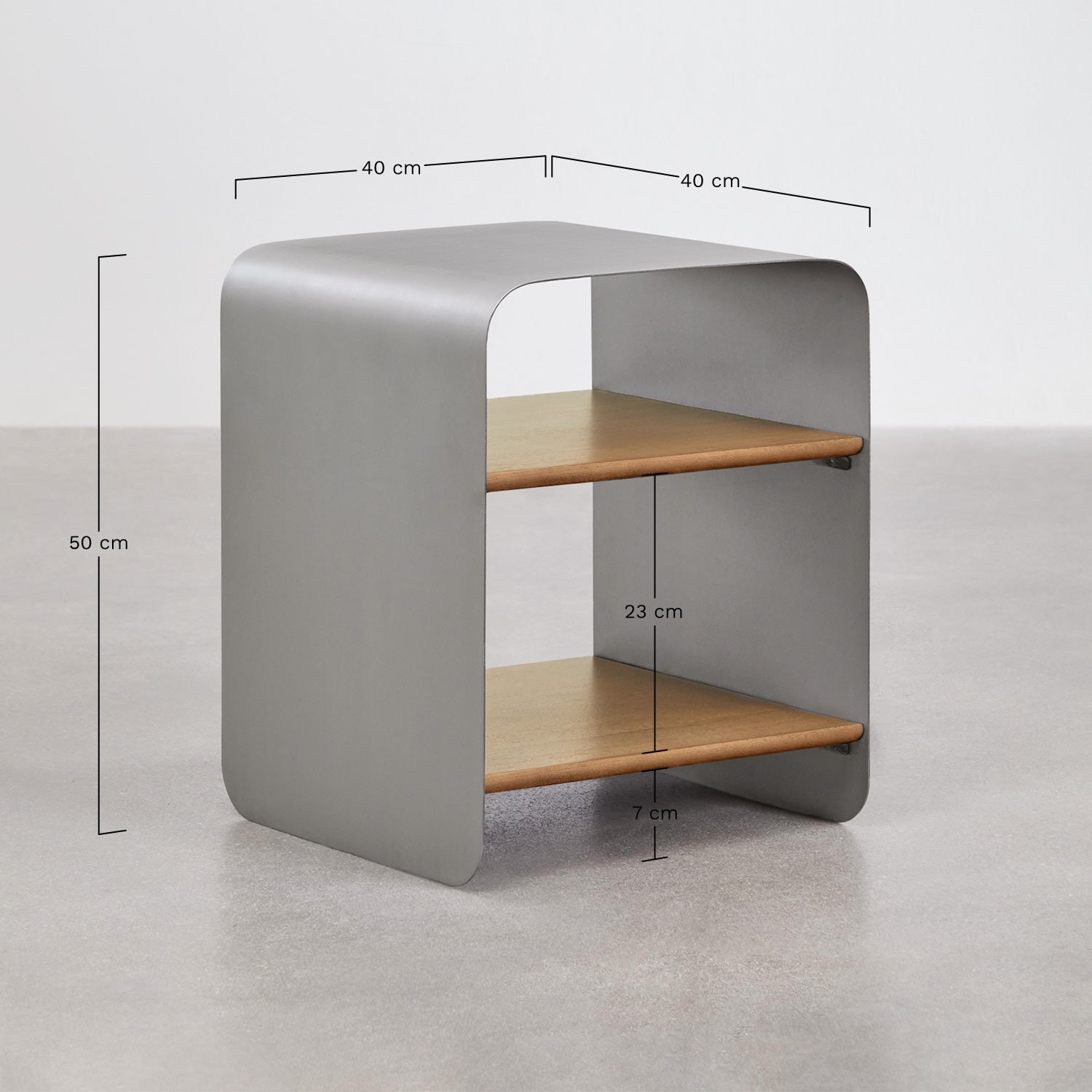 Table de chevet en bois de manguier et acier inoxydable Guren, mesures