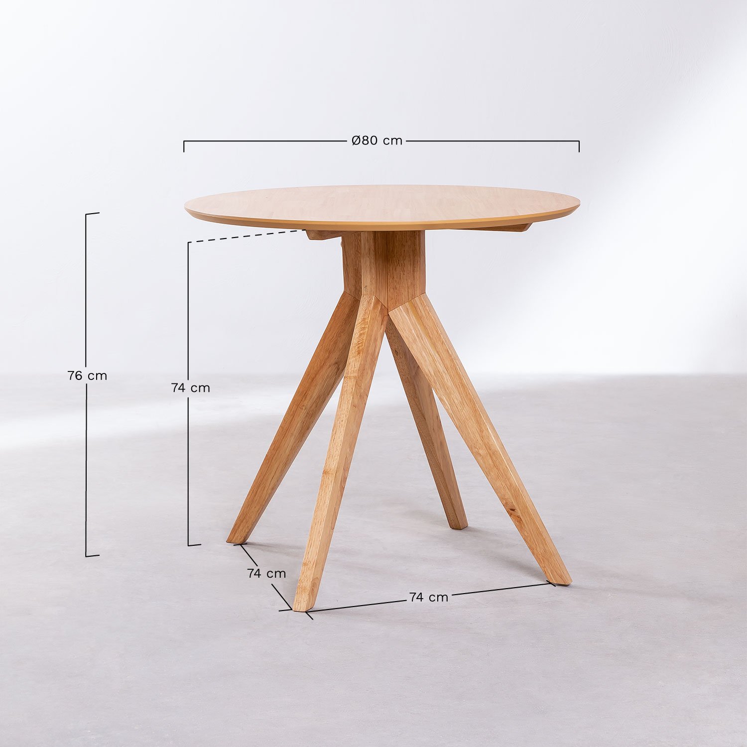 Table de cuisine ronde Ø80 cm en bois Sekiz, mesures
