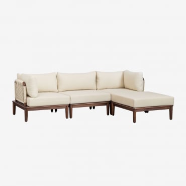 Canapé Modulaire 3 Pièces Avec 2 Fauteuils D'angle Et Pouf En Acacia Giulia Beige Crème - Sklum