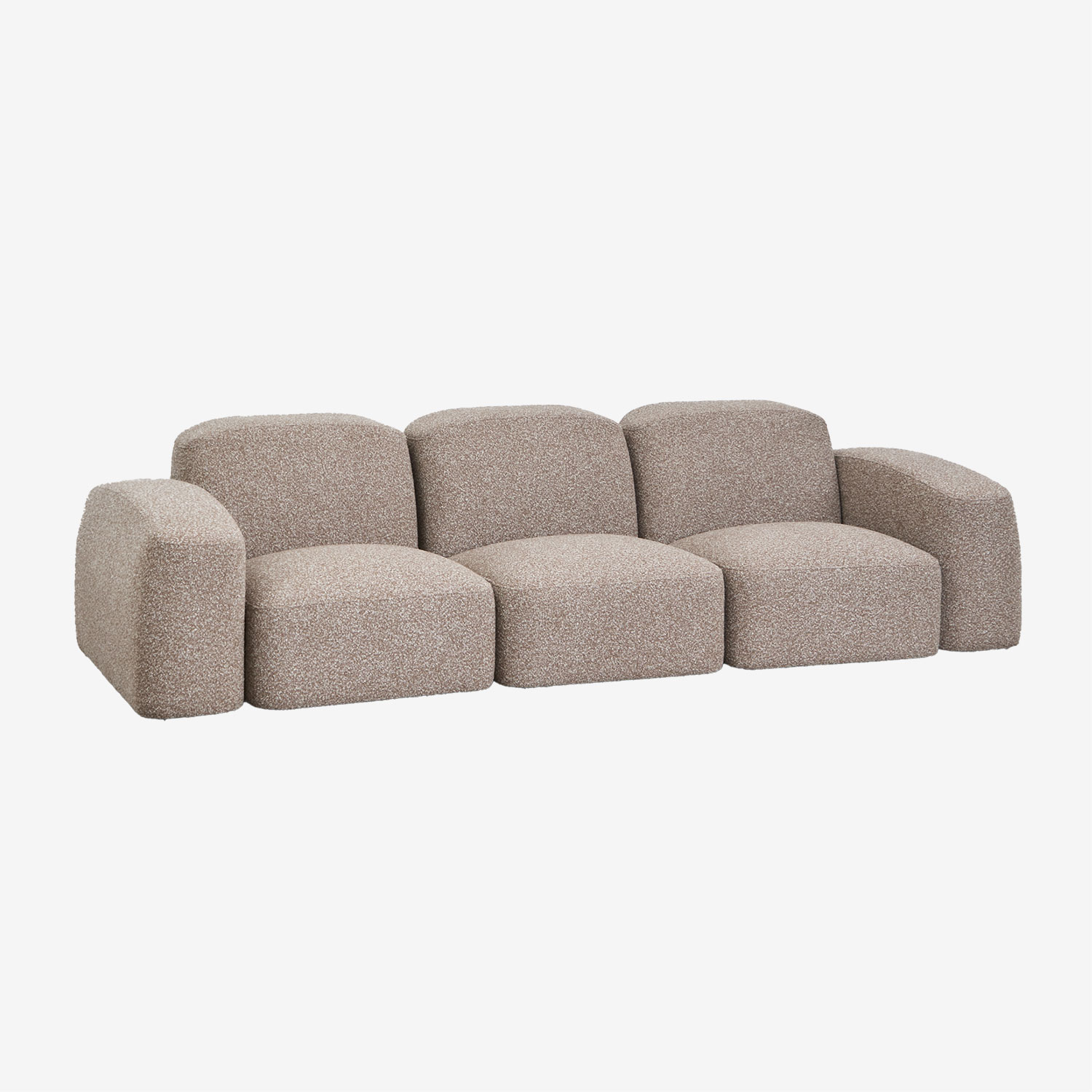 Canapé Bastian coloris pièces bouclé brun moka, modulable 3 modules