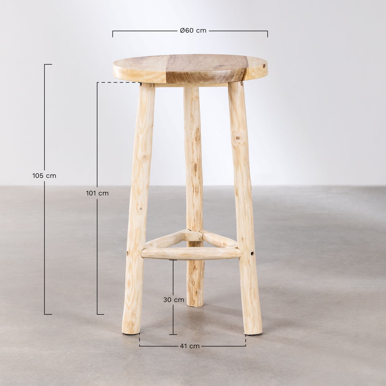 Table de jardin haute ronde Ø60 cm en bois Narel, mesures