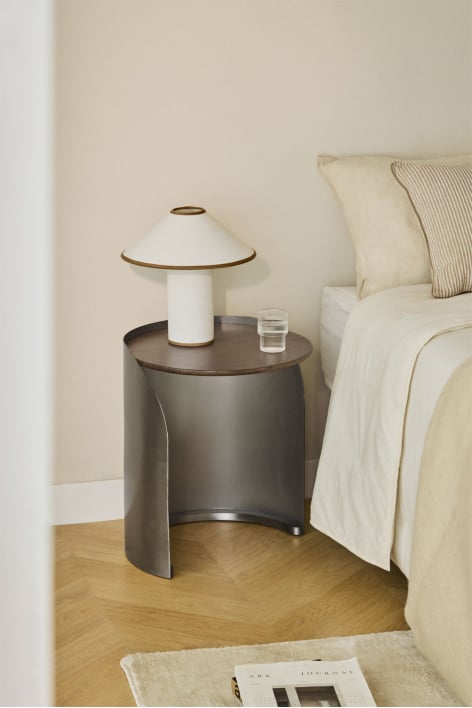 Table de chevet ronde en bois de manguier et acier inoxydable Xireisa