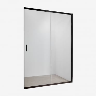 Mampara De Douche À Accès Frontal Avec Porte Coulissante À Fermeture Douce, Verre Trempé 6 Mm Et Aluminium Dover Noir Mate & Transparent - Sklum