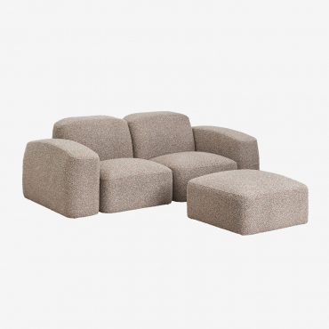 Canapé Modulable 2 Pièces Et Pouf Bastian Tissu Bouclé Brun Moka - Sklum