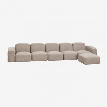 Canapé Modulable 5 Pièces Et Pouf Bastian Tissu Bouclé Brun Moka - Sklum