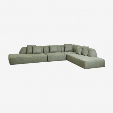 Canapé D'angle Modulaire Cardea 4 Pièces Avec Méridienne Double Rembourrée Bouclé Vert Sauge - Sklum