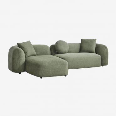 Canapé Modulaire Avec Méridienne Gauche En 2 Pièces En Chenille Coco Tissu Chenille Vert Sauge - Sklum
