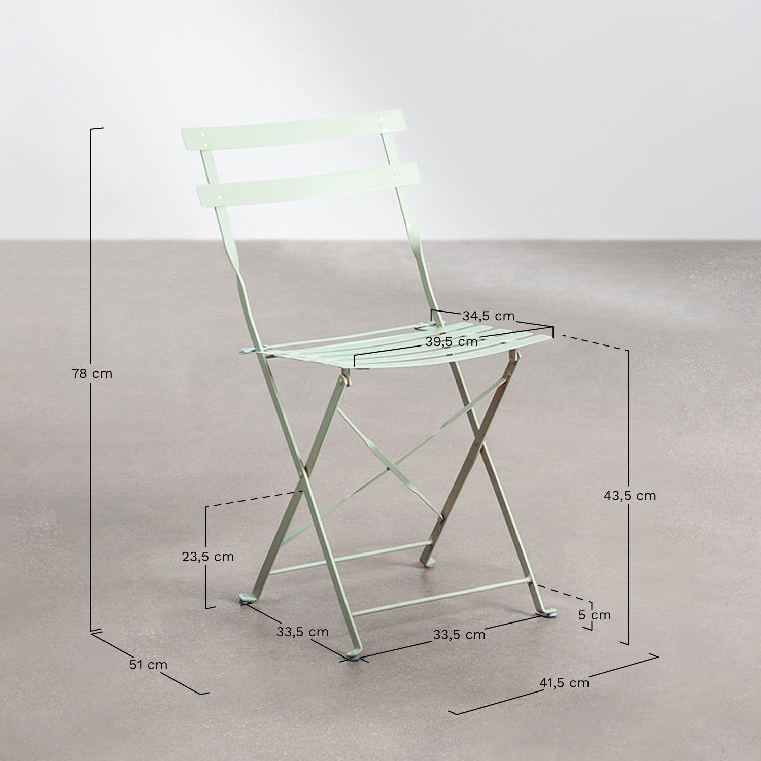 Pack de 2 chaises de jardin pliantes en acier Sergey, mesures