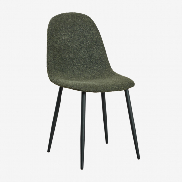 Lot De 4 Chaises De Salle À Manger En Tissu Bouclé Glamm Noir & Bouclé Vert Militaire - Sklum