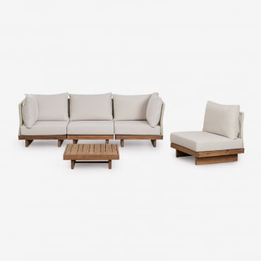 Ensemble De Salon Avec Canapé D'angle Modulable 4 Pièces Et Table Basse En Bois D'acacia Dailin Brun Acacia - Sklum