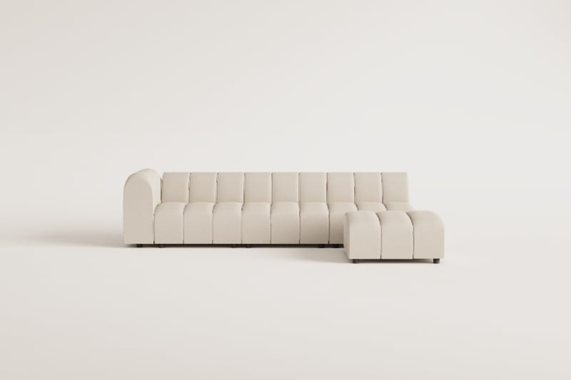 Canapé d'angle gauche 3 pièces et pouf Eliot en tissu bouclé