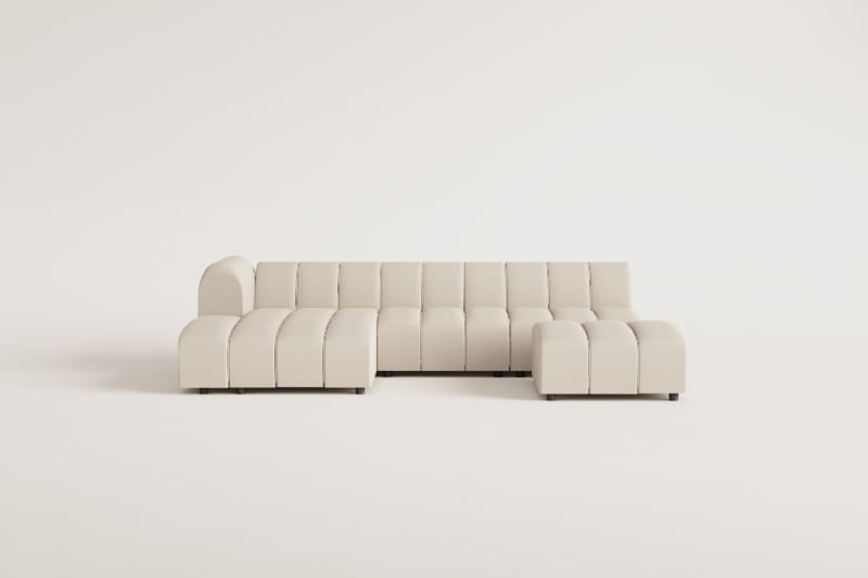 Canapé modulaire avec méridienne gauche de 3 pièces et pouf en tissu bouclé Eliot