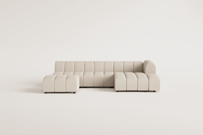 Canapé modulaire avec méridienne droite de 3 pièces et pouf en tissu bouclé Eliot