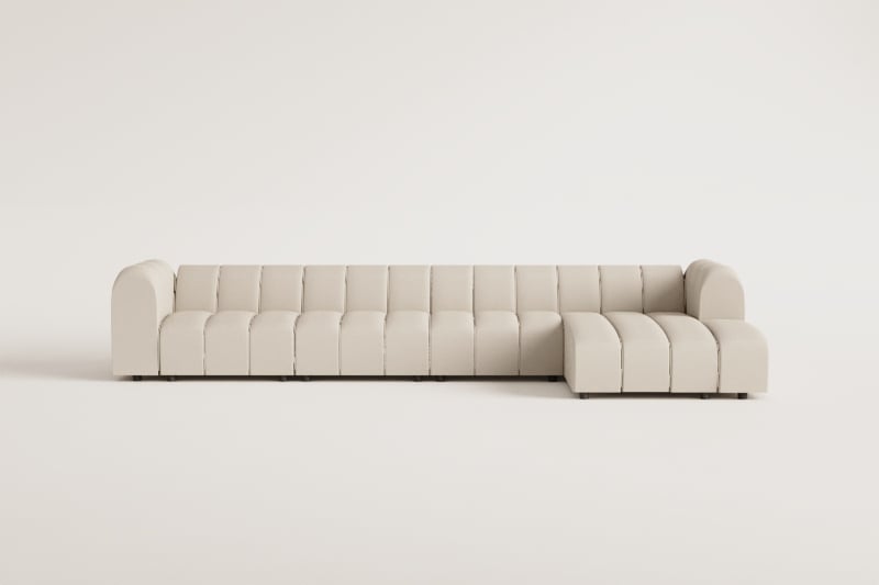 Canapé modulaire avec méridienne droite de 4 pièces en tissu bouclé Eliot