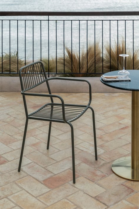Chaise de jardin empilable avec accoudoirs en acier Elton - Noir de Carbone