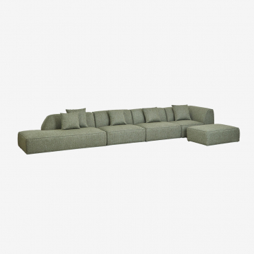 Canapé D'angle Modulable Cardea 4 Pièces Avec Méridienne À Gauche Et Pouf Rembourré Bouclé Vert Sauge - Sklum