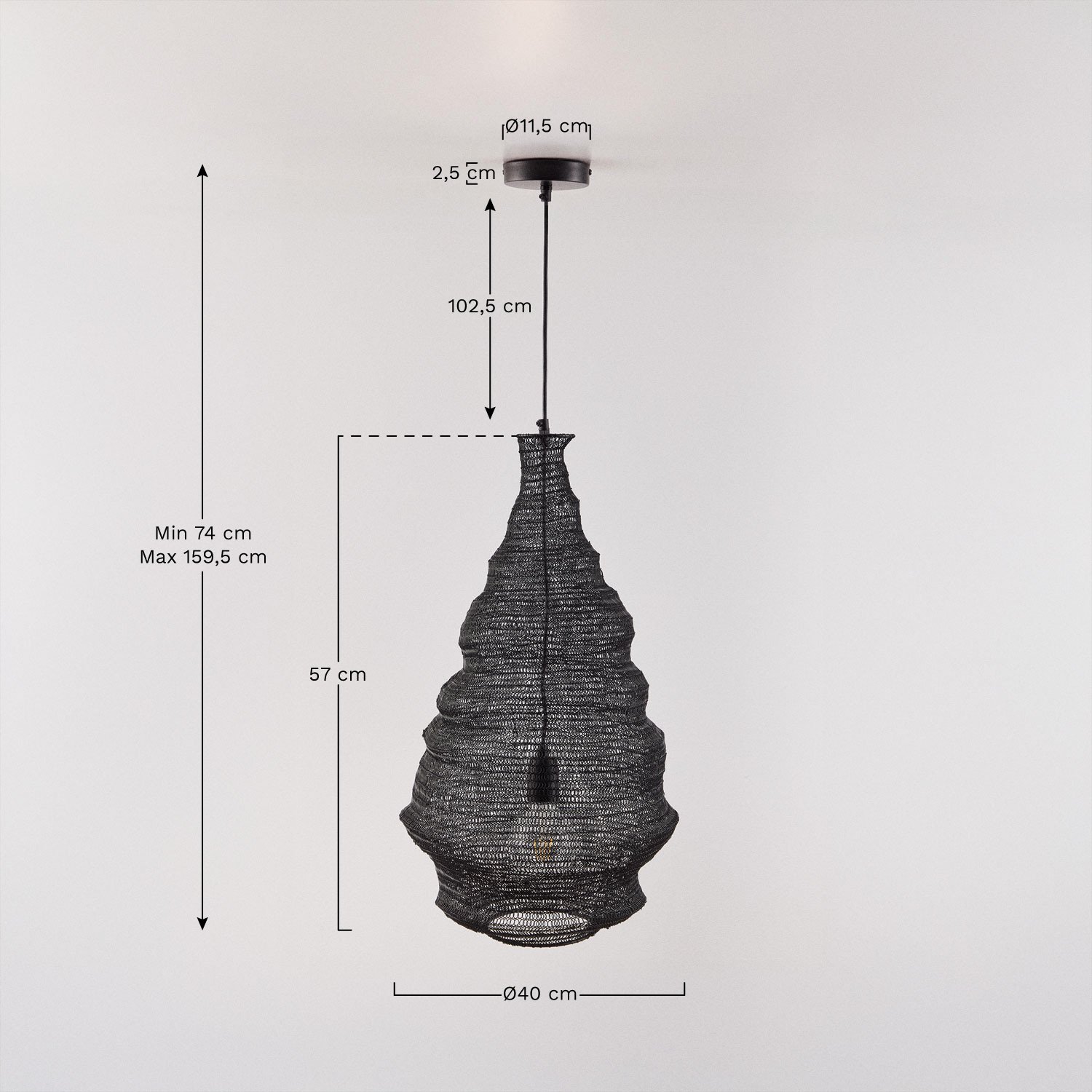 Plafonnier en fer Beneida Ø40 cm, mesures