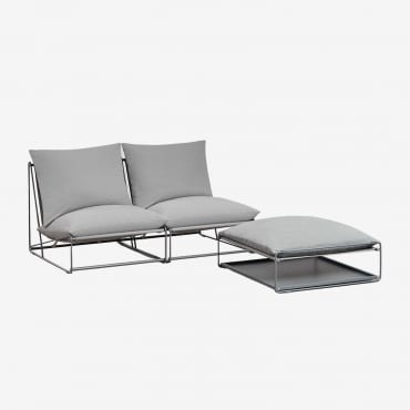 Canapé De Jardin Modulable 2 Pièces Amaro Et Pouf Convertible Gris - Sklum